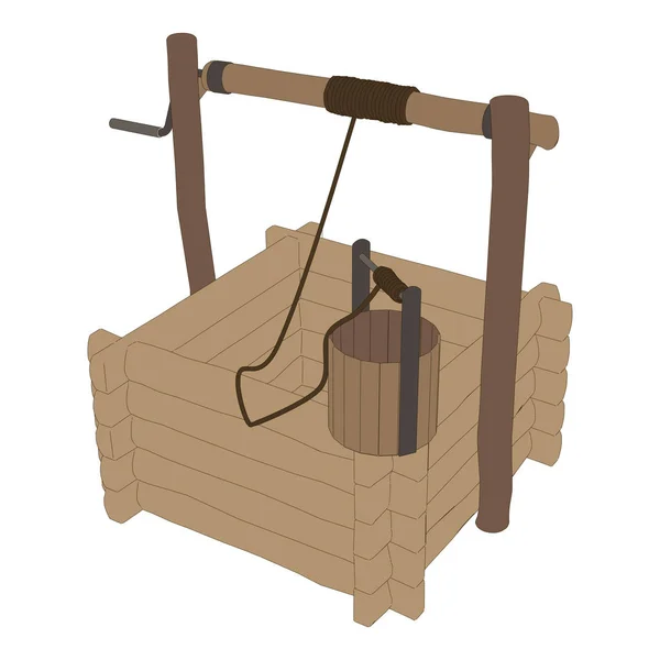 Pozo vector de agua ilustración de madera viejo icono cubo de techo — Vector de stock