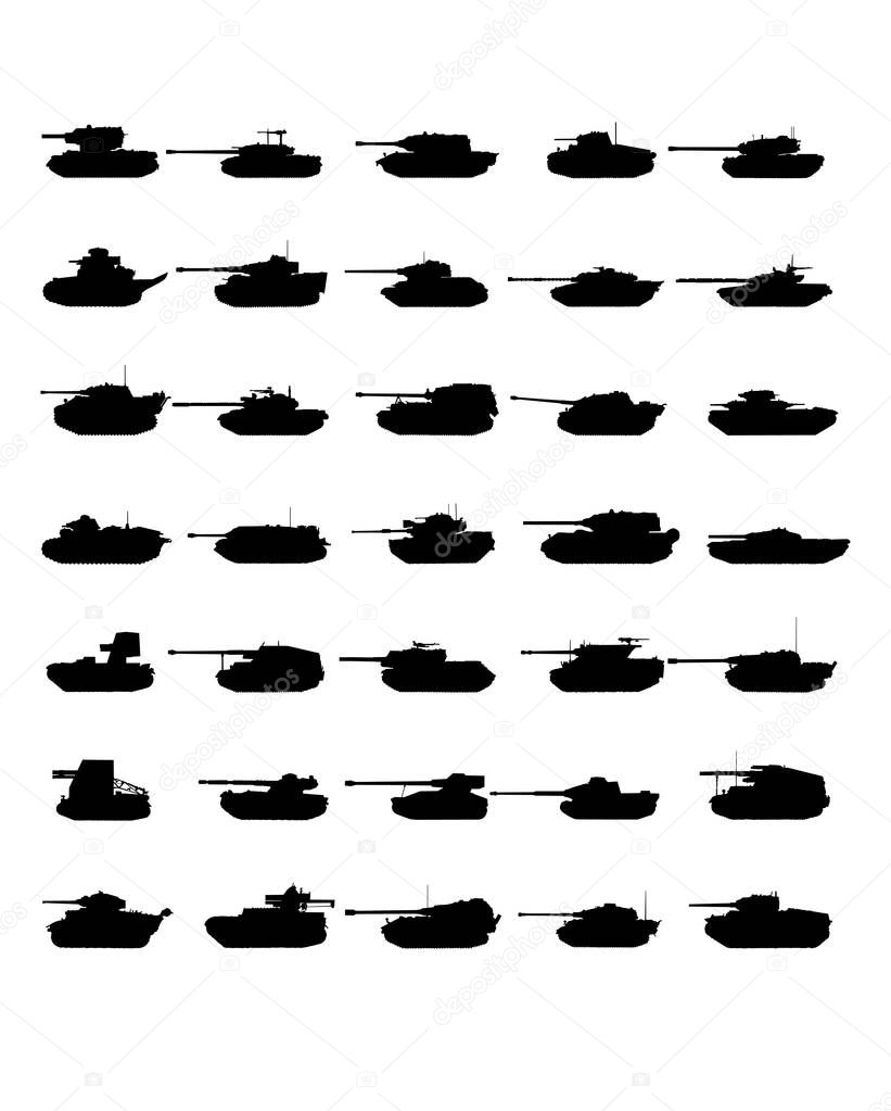 Tank icon vector war military design silhouette set isolated army