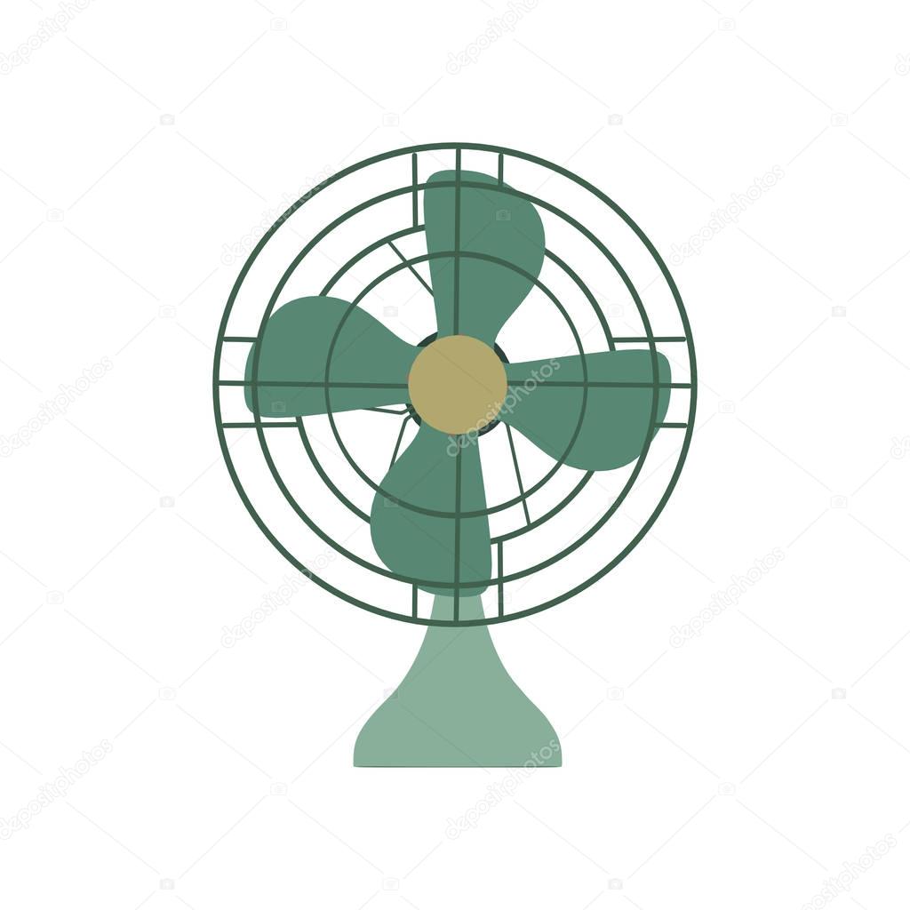 Vector Fan green electric front view design style. Circle symbol blower ceiling graphic element ventilation blade icon.