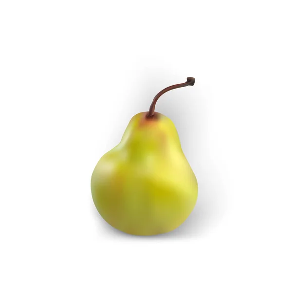 Pera isolato realistico bianco sfondo verde frutta giallo buono — Vettoriale Stock