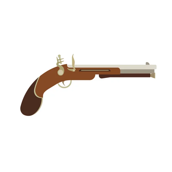Flintlock pistol gun old illustration weapon vintage vector. Antique — Stock Vector