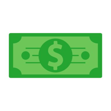 Yeşil dolar banknot işareti beyaz arka plan üzerinde izole düz şekil tasarım vektör
