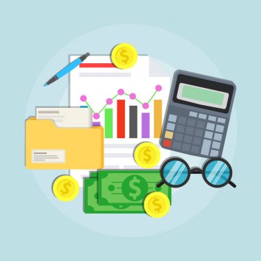 Muhasebe konsepti vektör düz çizim tasarımı. Ticari mali yönetim denetim planlama