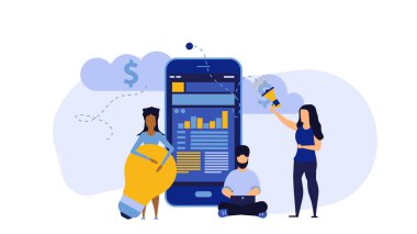 İş gezici banka konsept çizim vektörü. Dijital iş hesabı faturası. Atölye, nakitsiz ticaret yapılmasını onayladı. Finans işlemleri bankacılık para tasarımı. Sancak çevrimiçi teknoloji aktarımı