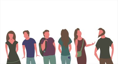 Sıralı vektör düz çizim yapan insanlar beyazda izole edilmiş kadın ve erkek. Kavramsal grup insan sosyal sanat arka planı. Karakter karikatür topluluğu