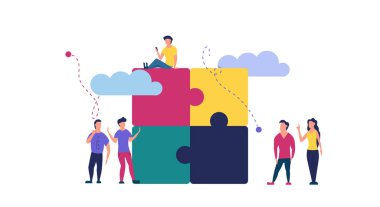 Bulmaca takımı vektör çizim konsepti ortağı. Ortaklık takım çalışması iş adamları vektör tasarımında birlikte çalışırlar. Konsept yapboz parçası çözüm grubu bağlantısı. İşbirliği stratejisi fikri