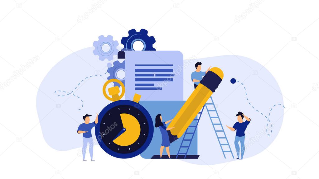 Business student plan work full time vector entrepreneurship service illustration. Agenda appointment assign course person. Meeting teamwork schedule office employee calendar. Organizer with clock