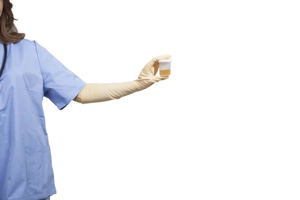 解析コンテナーを保持している手袋の医師 — ストック写真