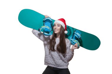 snowboard omzuna tutan kadın 