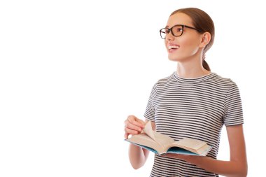 Kız Açık kitap ile ayakta