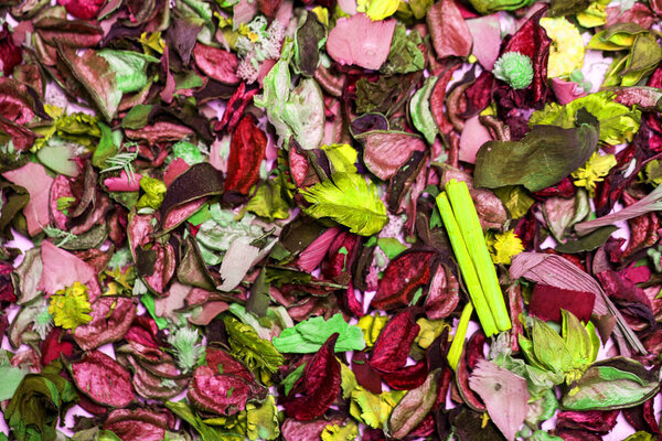 Крупный план красочных мертвых листьев. Цветочный фон
