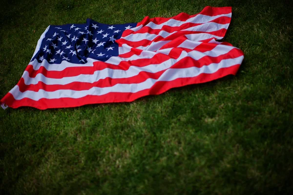 Bandera Americana Sobre Hierba Verde Estados Unidos Celebra Julio América — Foto de Stock