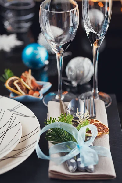 Cadre de table d'hiver avec décoration de Noël — Photo