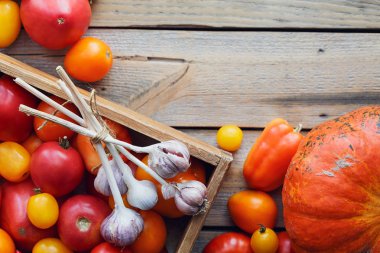 Ahşap kutusunda tablo taze sebze