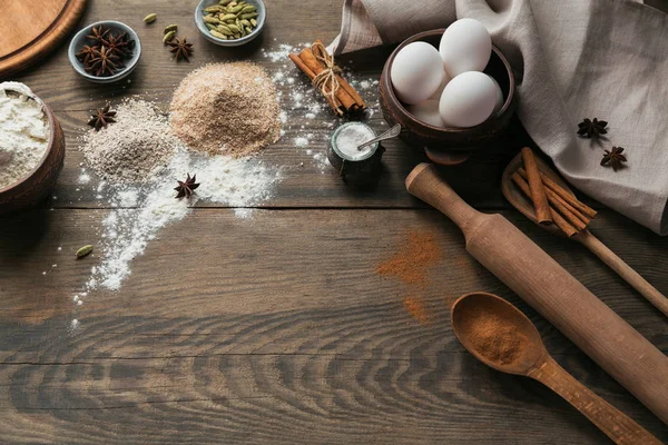 Ingredients for cooking bread or cookies: bran, flour and spices