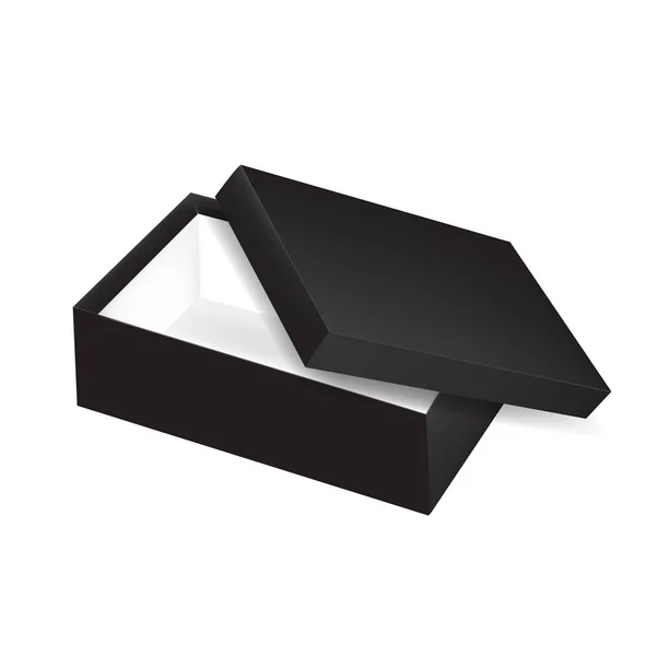 Κάτοψη του ανοιχτό κενό παπούτσι μαύρο συσκευασία κουτί με κάλυμμα — Διανυσματικό Αρχείο