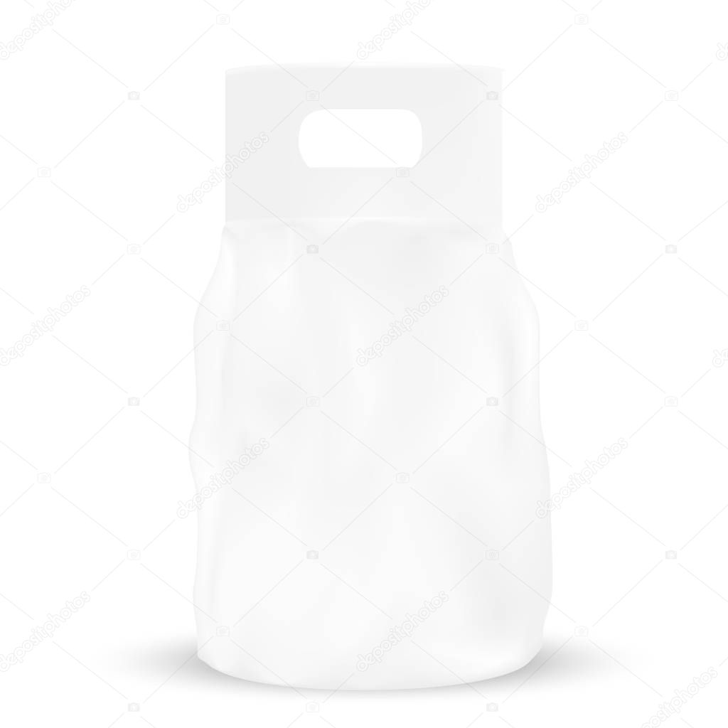 White gray packaging pocket snack bag with hole to handle