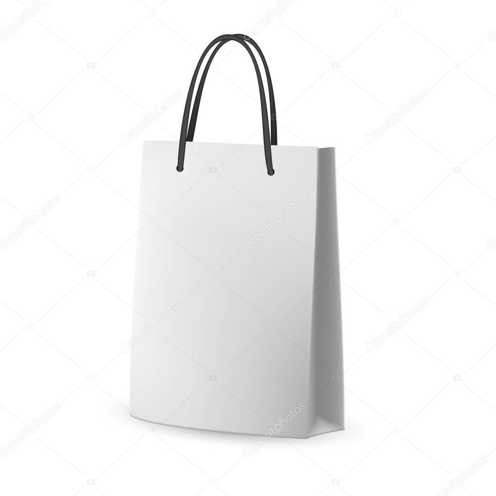 Vector Packaging: White gray paper bag with black string