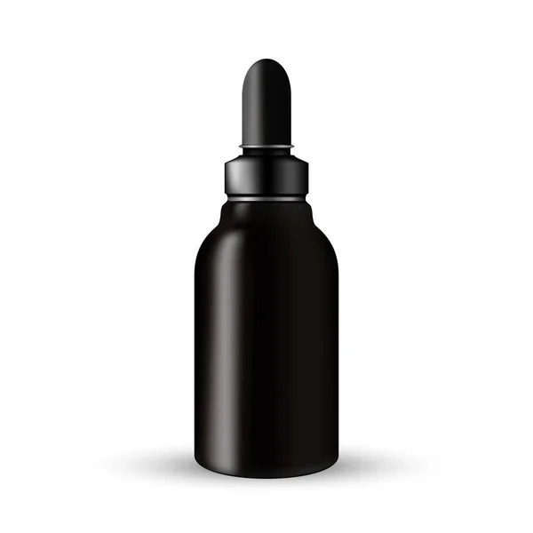 Vidro escuro Cosmético ou medicina Garrafa produtos de beleza com tampa conta-gotas preta — Vetor de Stock