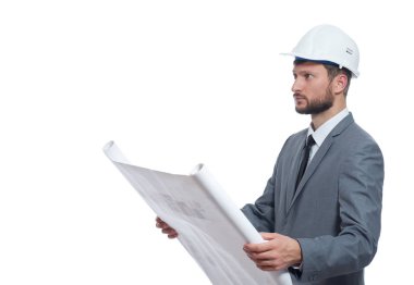 Bina çizim planı tutan Emanet şapka mimar.