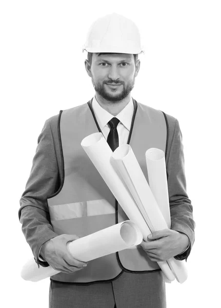 Empresario profesional de construcción masculina con sus planos — Foto de Stock