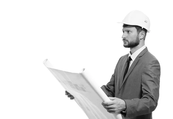 Mature male architect with a blueprint — Stock Photo, Image