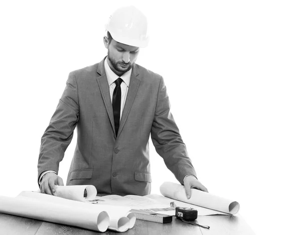 Handsome mature contractor drawing a building plan — Stock Photo, Image