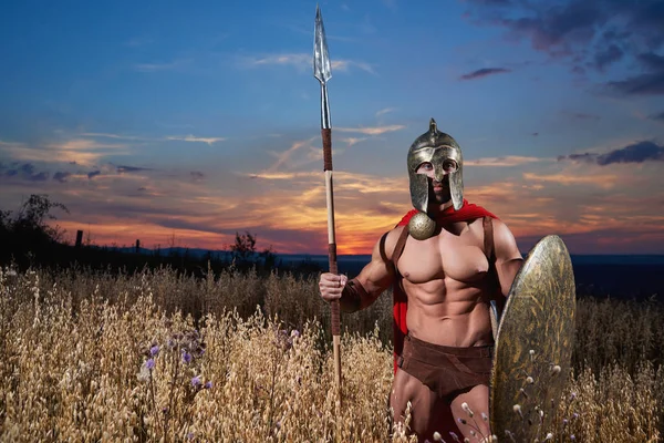 Warrior like spartan going forward in attack. — Stock Photo, Image