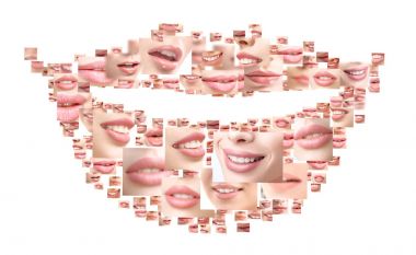 Collage of beautiful women smiling close up shots clipart