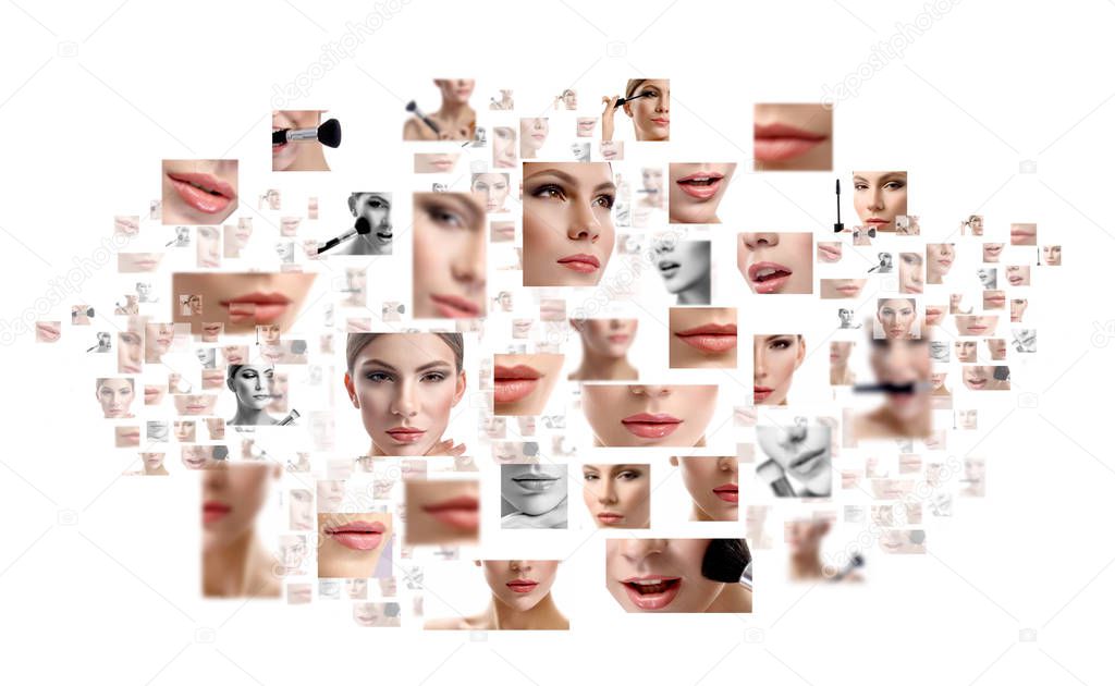 Collage of beautiful woman face close ups