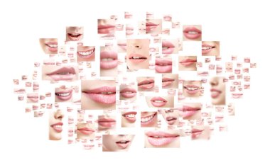 Collage of sexy female lips with colorful lipstick clipart