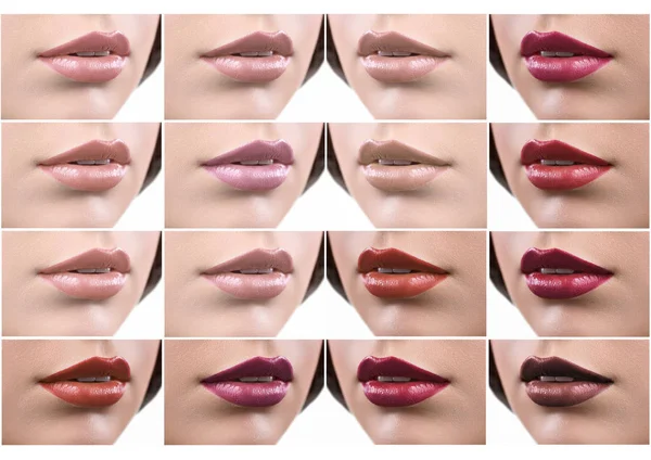 Collage de labios femeninos cubiertos de lápiz labial —  Fotos de Stock