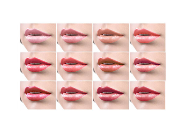 Collage of sexy female lips with colorful lipstick