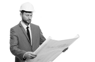 Bir plan ile olgun erkek mimar