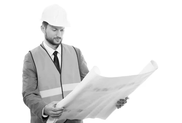 Professional male construction businessman with his blueprints — Stock Photo, Image