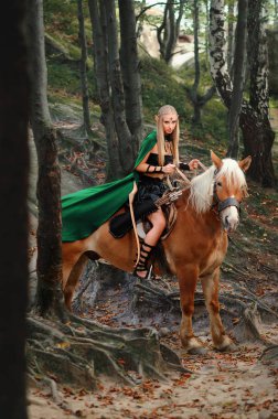 Onun atı ile ormanda dişi elf