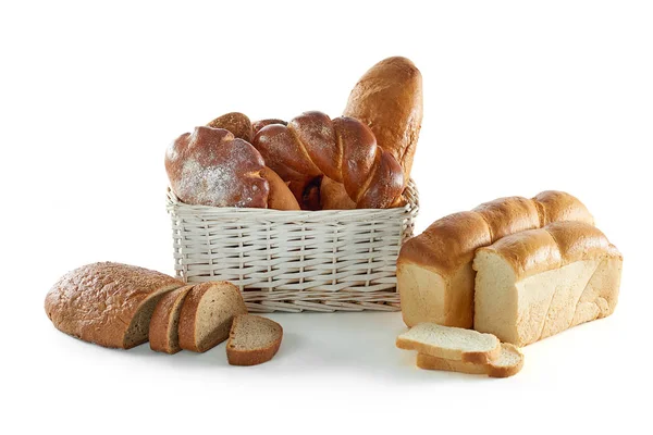 Assorted breads isolated on white — Stock Photo, Image