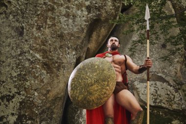 Kalkan ve silah ile kendine güvenen savaşçı