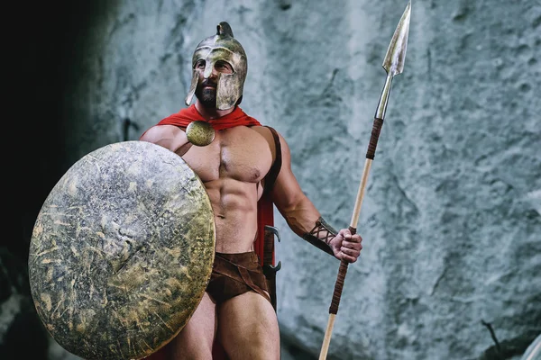 Spartan warrior in the woods — Stock Photo, Image