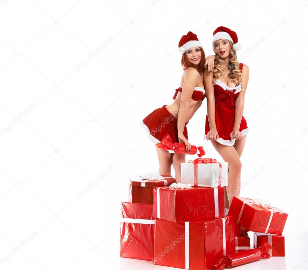 Sexy girls in Christmas costumes