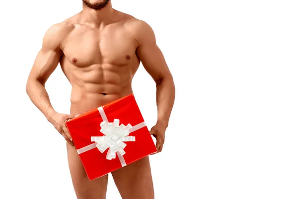 Desnudo santa posando con regalos — Foto de Stock