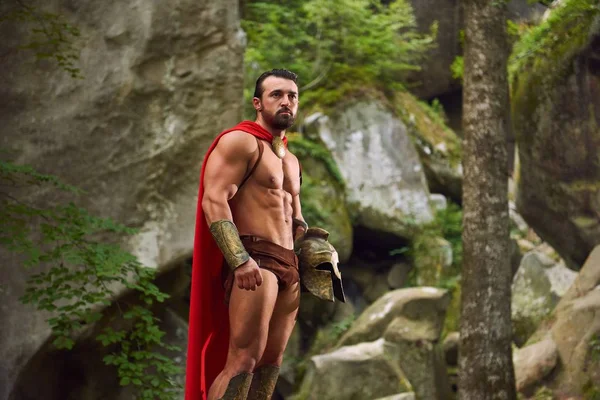 Mature Spartan warrior in the woods