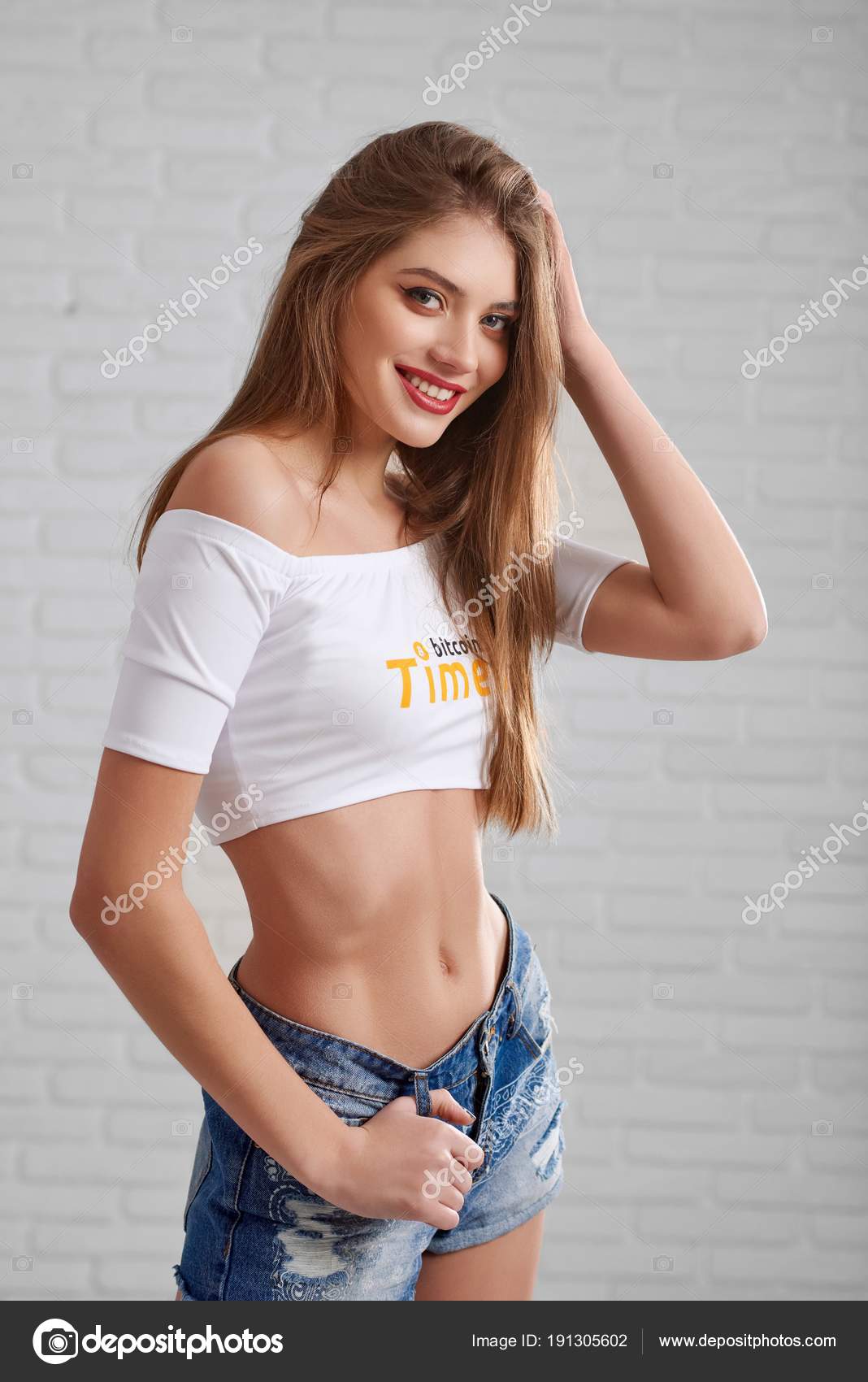 pic Jeans Crop Top Photoshoot Poses For Girls https depositphotos com 191305602 stock photo beautiful model in denim shorts html