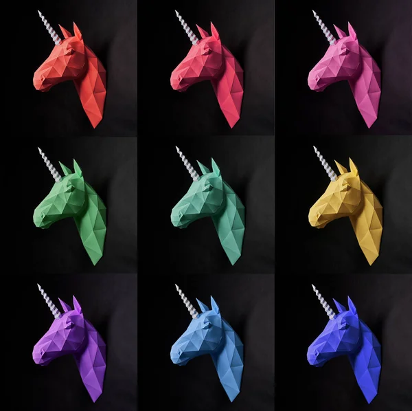 Collage original de nueve unicornios . — Foto de Stock