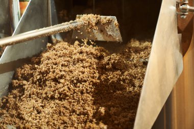 Malt parçacıkları ile bira fabrikası süreci.