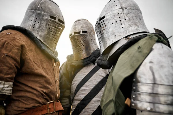 Three medieval knights in armor. — Stock Photo, Image