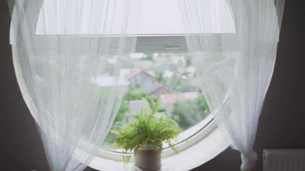 Mujer mayor tristemente mirando por la ventana . — Vídeo de stock