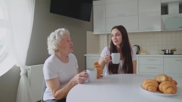 Mujer mayor disfrutando del tiempo con su nieta . — Vídeos de Stock