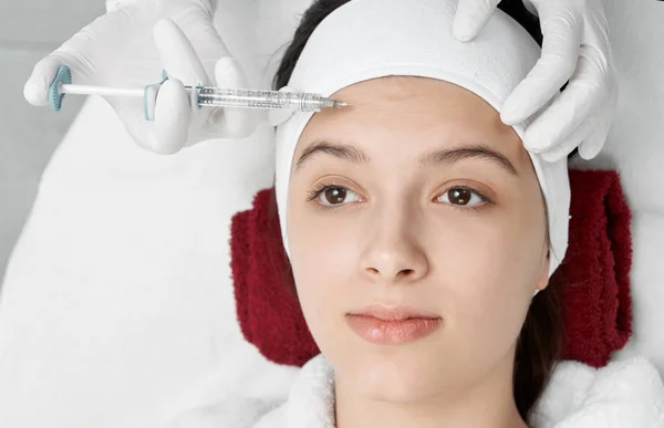 View from above of process of beauty injections in salon — 스톡 사진