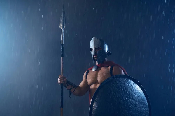 Spartan warrior with spear and shield. — Stock Photo, Image